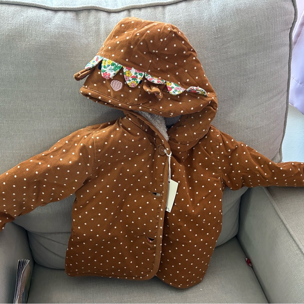 Baby Boden 18-24 month Brown Polka Dot Hooded Jacket y2110